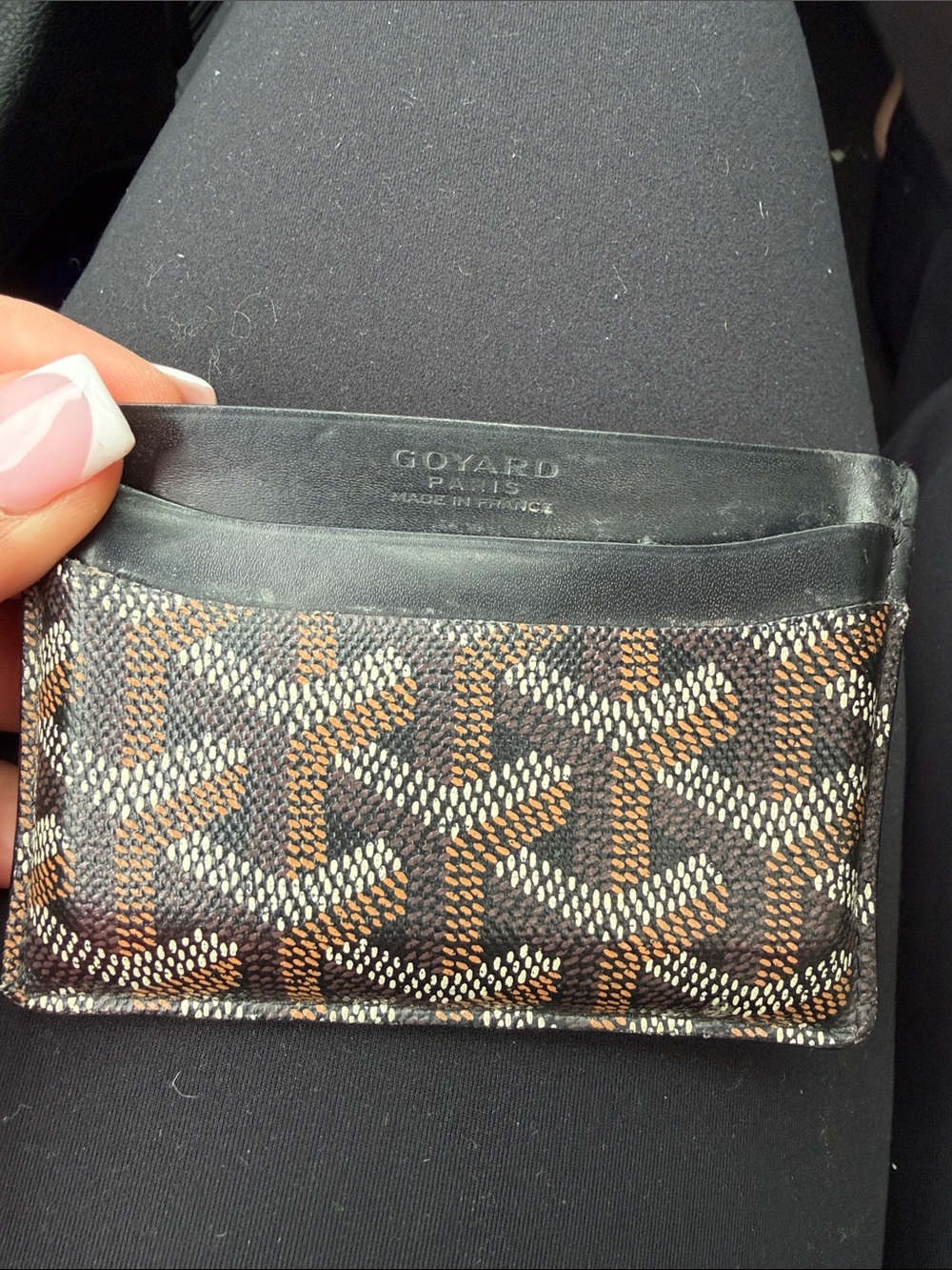 Goyard Brown and Black Card Holder with Signature Chevron Pattern